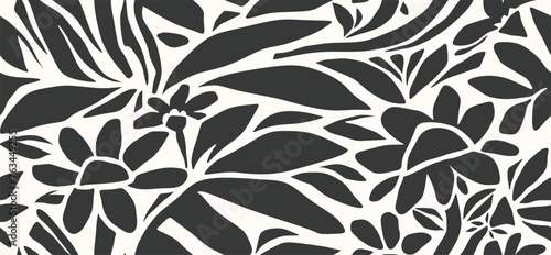 Minimal abstract floral leaf and flower organic shapes seamless pattern, leaves and flowers vector.	