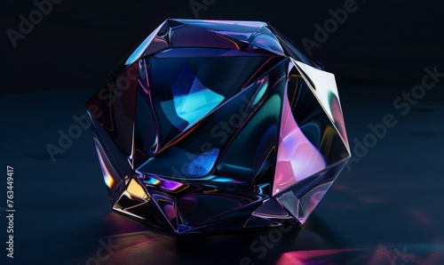 A vibrant multicolored diamond shining against a dark black background, showcasing its various hues and facets