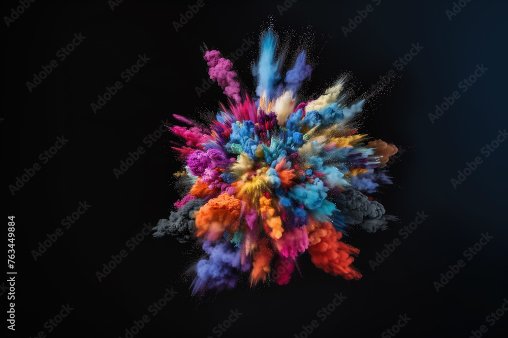 explosion of colorful bomb isolated on black background explosion of colorful bomb isolated on black background