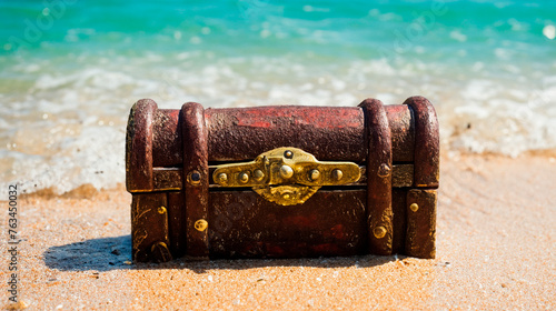 Old treasure box on the sea beach