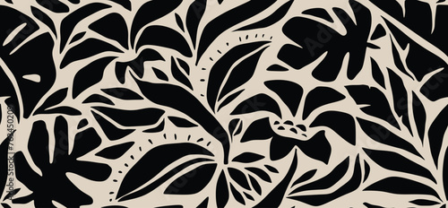 Minimal abstract floral leaf and flower organic shapes seamless pattern, leaves and flowers vector. 
