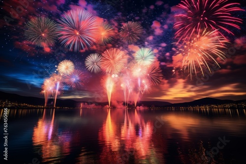 Creative shots showcasing colorful fireworks illuminating the New Year's sky