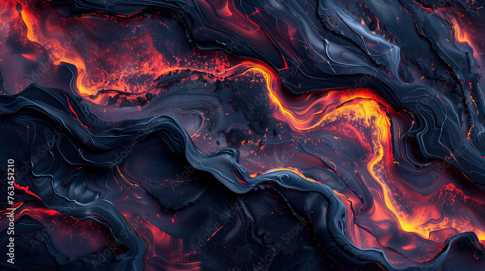 abstract texture of lava flow, with dark blue and red tones  - obrazy, fototapety, plakaty 