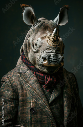 portrait of a rhino dressed in casual