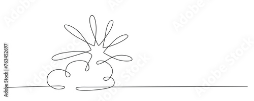 Sun and cloud - hand drawing one single continuous line banner. Vector stock illustration isolated on white background for design template weather forecast, travel blog. Editable stroke. 