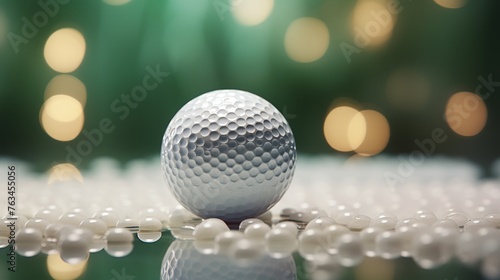 Close-up of golf player putting the ball into the hole on blurred background with copy space