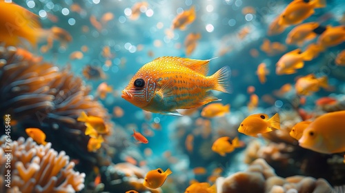 Colorful Marine Life in a Tropical Coral Reef Illuminated by Sunlight © Sandris