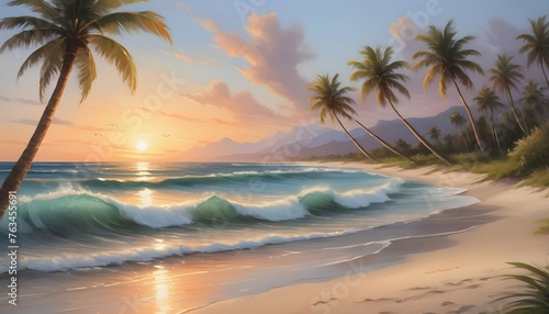 Paint A Picture Of A Serene Beach At Sunset With Upscaled 2