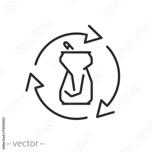 tin can recycling icon, recycle waste metal product, aluminium garbage, thin line symbol on white background - editable stroke vector illustration eps10 