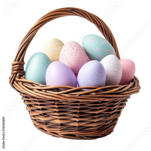 easter eggs in basket,  isolated on transparent background, png
