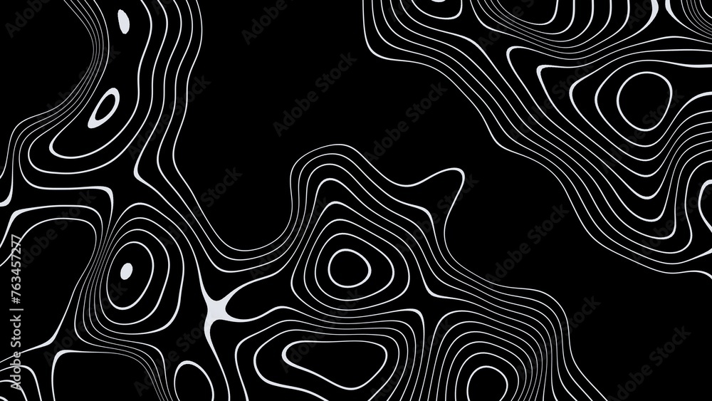 Abstract 3D Landscape topographic outline terrain maps on black background 4k. Geographic grid