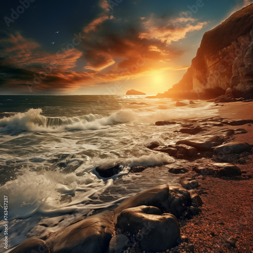 sea coast beach sunset illustration