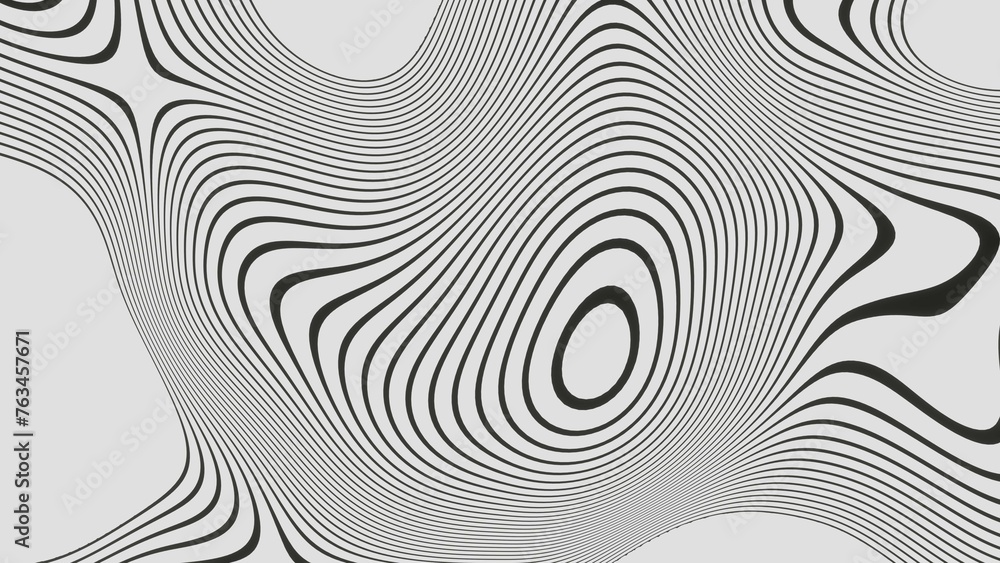 3d black and white abstract wallpaper. Outline Topographic geography map. Moving waves on white background. Liquid terrain texture pattern. 