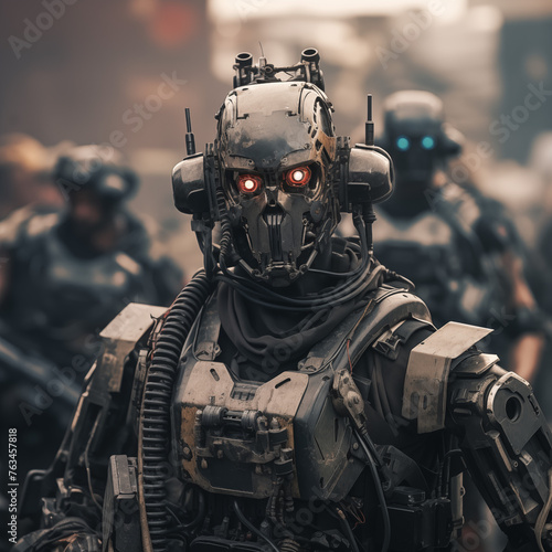 robot soldiers among the human soldiers