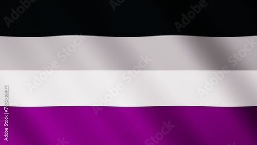 3d asexual LGBT community Pride waving flag. Rainbow Asexuality sign isolated background. Gay rights.