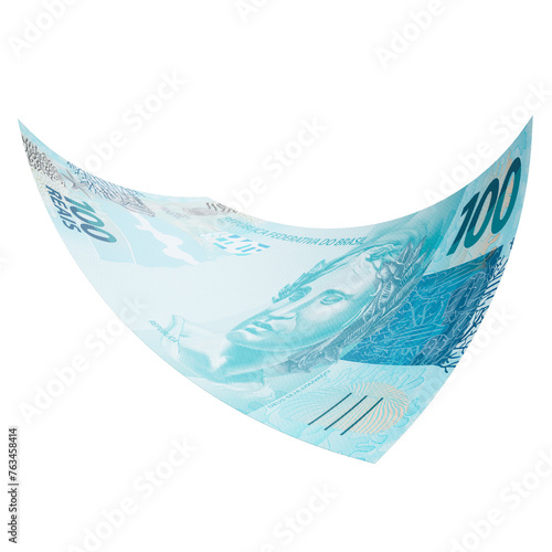 Money bills. Brazilian one hundred reais notes. Finance concept. Transparent background. photo