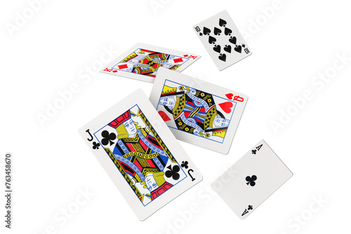 Falling playing cards on transparent background
