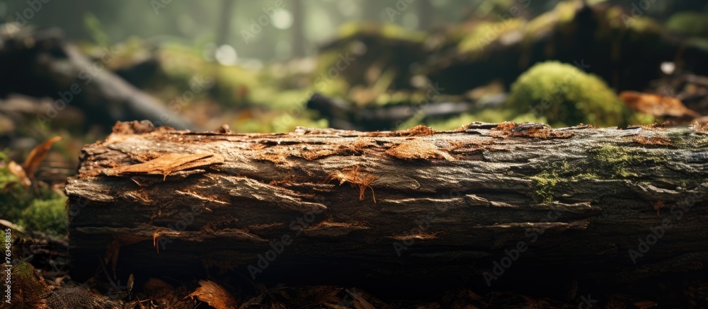 Fototapeta premium Close-up of forest log covered in green moss