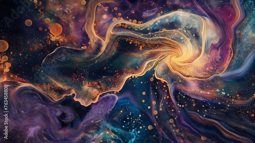 Surreal Swirling Nebula with Golden and Purple Hues