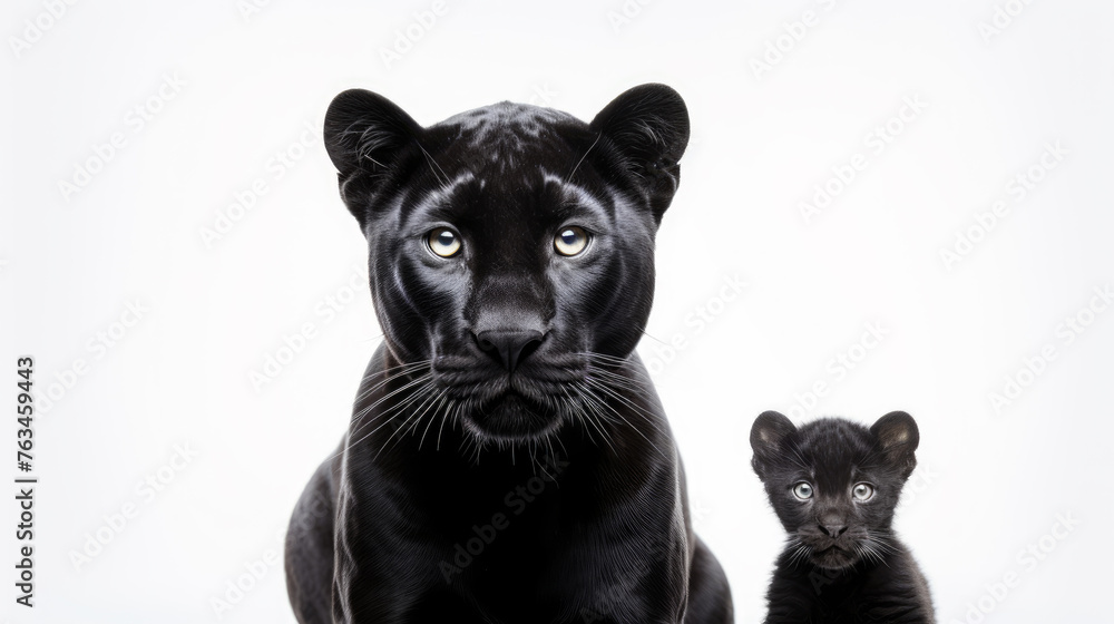 Black Panther Mama with Baby - obrazy, fototapety, plakaty 