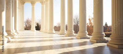 Row of white columns close up view