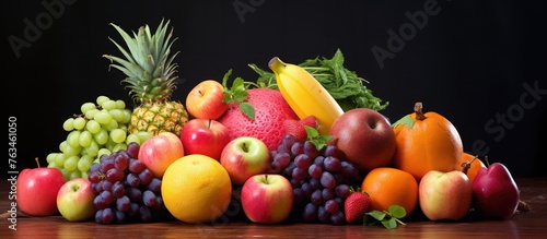 A close-up of assorted fruits on a table
