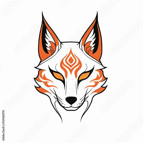 Abstract stylized illustration of a fox with intricate orange patterns and sharp features on a white background. photo