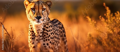 Cheetah standing in tall savannah grass © Ilgun
