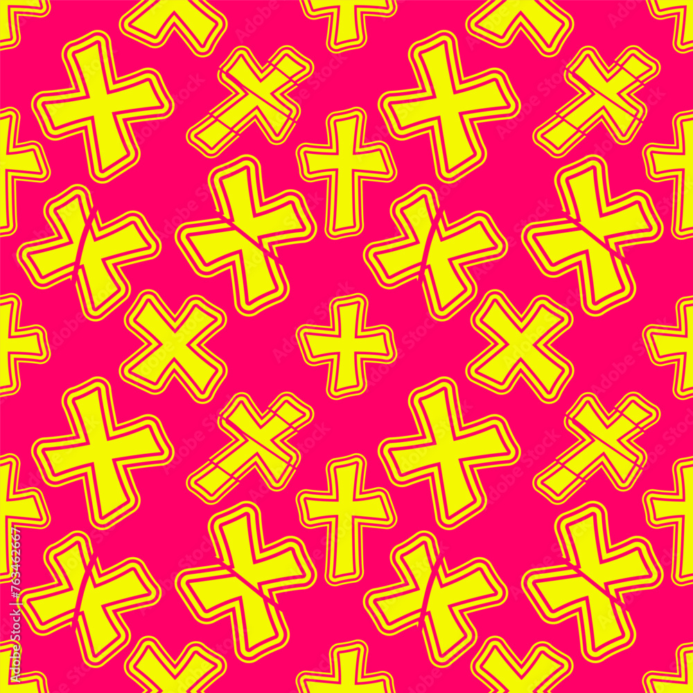 Seamless pattern with beautiful crosses, church or Christian crosses. Beautiful bright yellow and pink colors