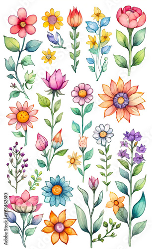 Watercolor illustration of a set of flowers for decoration  squares with flowers  seamless pattern for fabric print  wallpaper  line art  doodle  cartoon pattern  smartphone backgrounds 