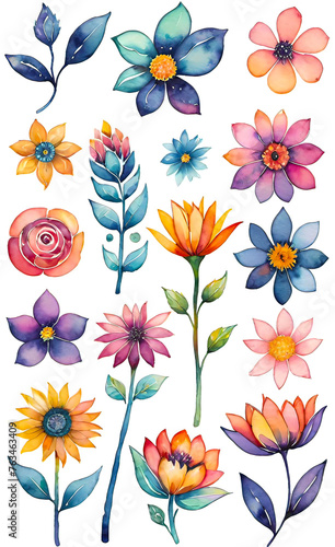 Watercolor illustration of a set of flowers for decoration  squares with flowers  seamless pattern for fabric print  wallpaper  line art  doodle  cartoon pattern  smartphone backgrounds 