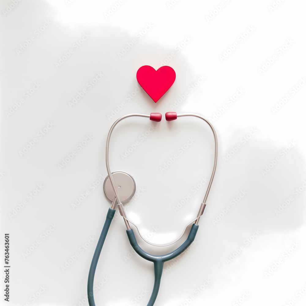 Stethoscope and red heart symbol on white background Stethoscope and red heart symbol on white background