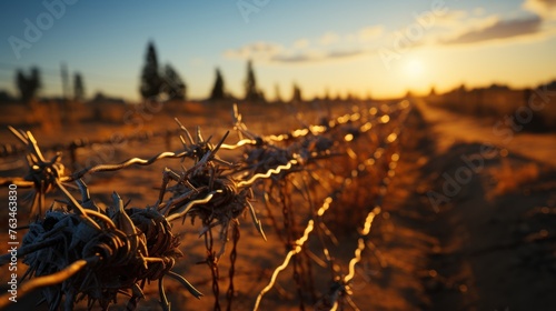 barbed wire fence symbolizes protection. photo