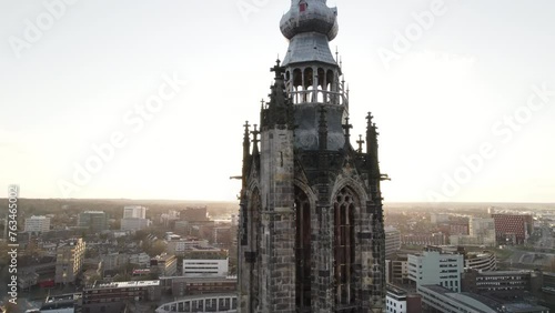 Aerial video descends on the spire of Onze Lieve Vrouwetoren, Amersfoort Netherlands photo