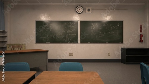 3d Render of the Front of a Poorly Lit Science Classroom