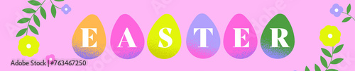 colourful easter banner rabbit flower egg spring (ID: 763467250)