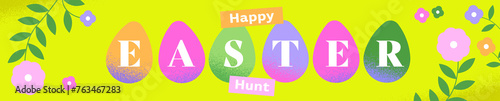 colourful easter banner rabbit flower egg spring (ID: 763467283)