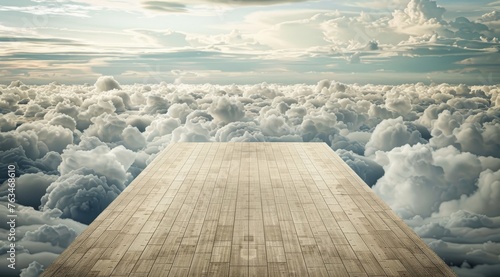 Wooden Platform Surrounded by Sea of Clouds
