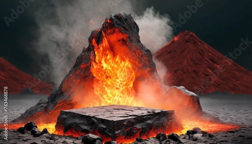 fire lava podium rock volcano background product magma display 3d scene stone floor platform lava podium mountain fire smoke stage hot outdoor ground geometric isolated blast abstract texture meteor
