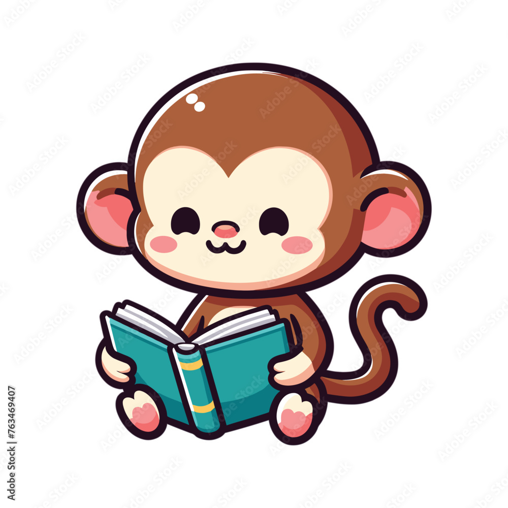 Cute Cartoon Monkey reading a book vector illustration Cute Cartoon Monkey reading a book vector illustration