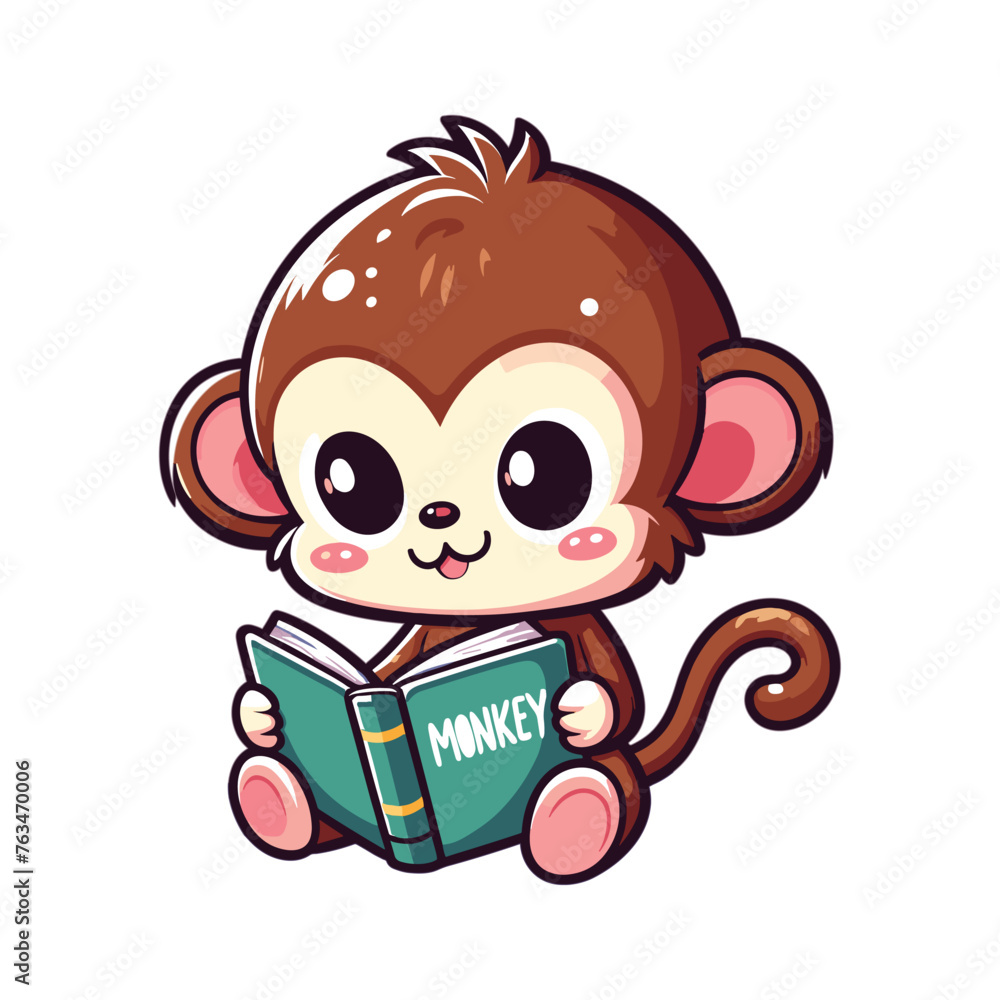 Cute Cartoon Monkey reading a book vector illustration Cute Cartoon Monkey reading a book vector illustration