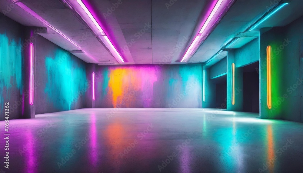 modern empty hall with neon paints