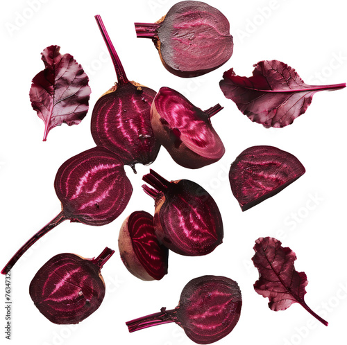 Whole and sliced beetroot, cut out transparent