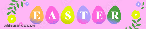 colourful easter banner rabbit flower egg spring (ID: 763473291)