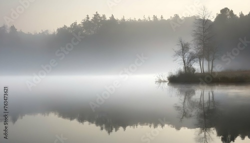 Serene Misty Morning Over A Calm Lake Tranquil Upscaled 3
