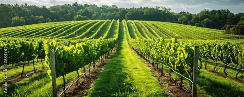 beautiful green vineyard stretching into the distance under a clear sky, symbolizing growth and bounty