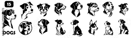 Fototapeta Naklejka Na Ścianę i Meble -  dog silhouette collection. Set of black dogs silhouette. Big Bundle, isolated on transparent background, Vector Designs