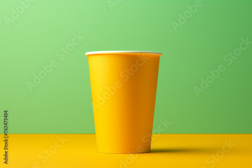 yellow cup with green background