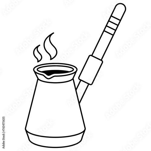 Turk with hot coffee. Icon, coloring page, black and white illustration.