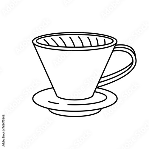 V60, dripper. Icon, coloring page, black and white illustration.